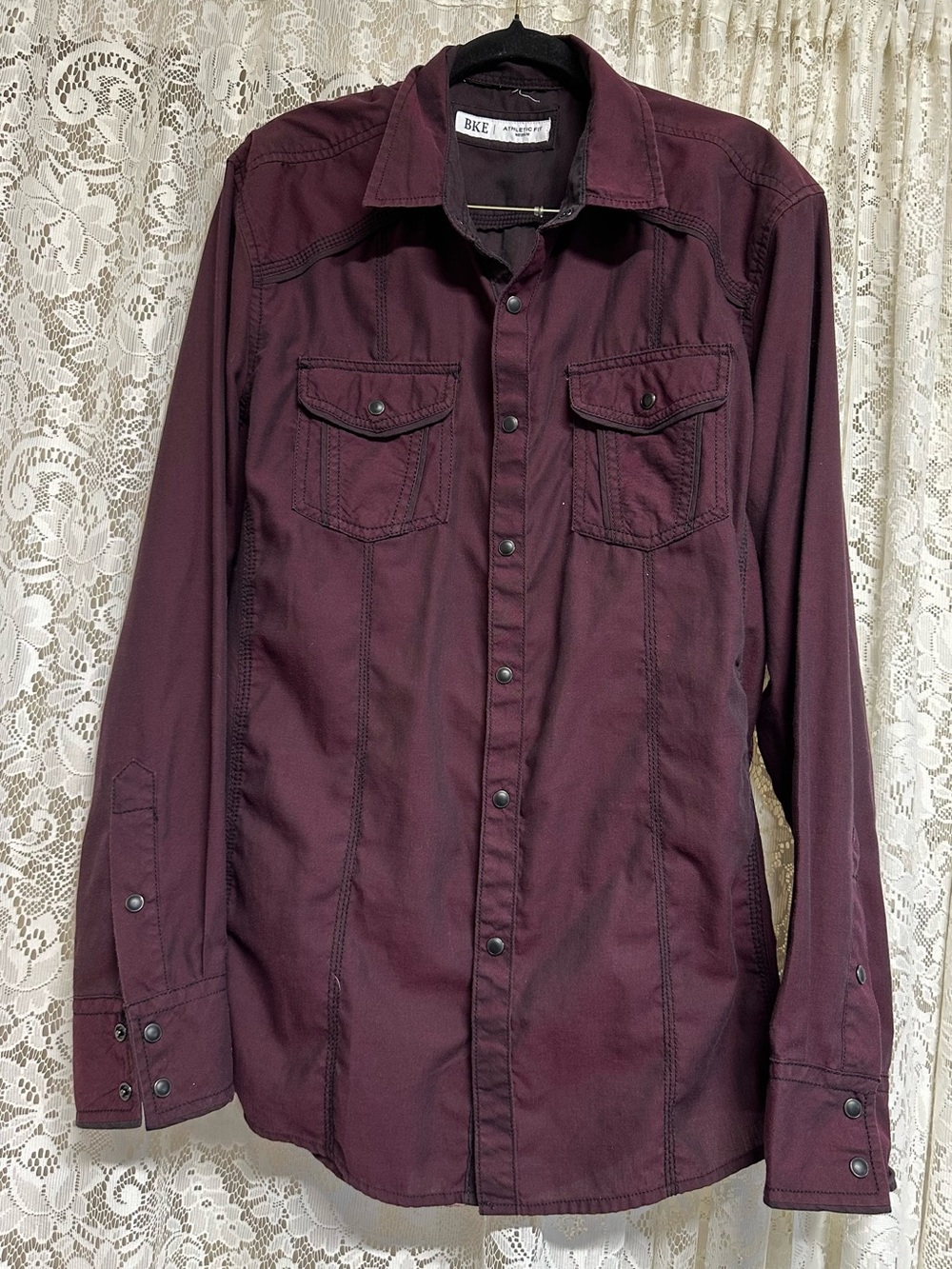 Men’s BKE Athletic Fit Solid Red Black Button Down Shirt